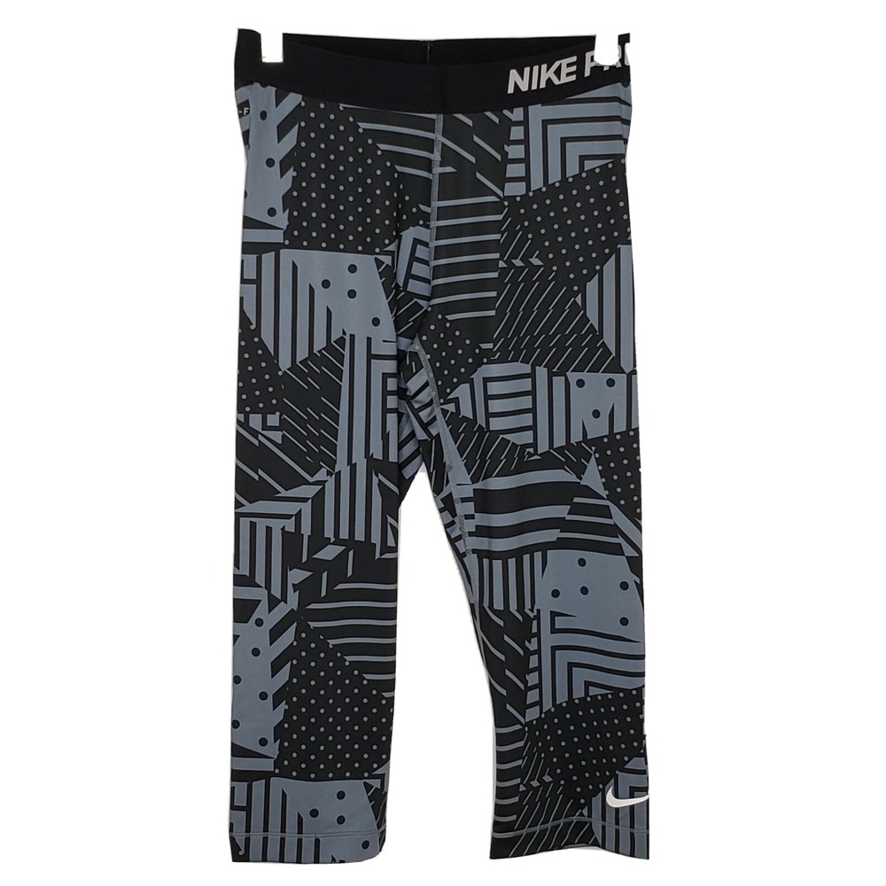 Nike Pro Womens Cropped Leggings‎ Medium Blue Print Dri-Fit Workout Mid Rise